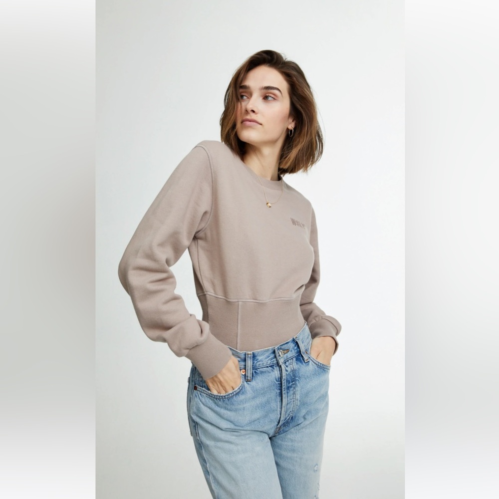 Cropped long sleeve corseted sweater